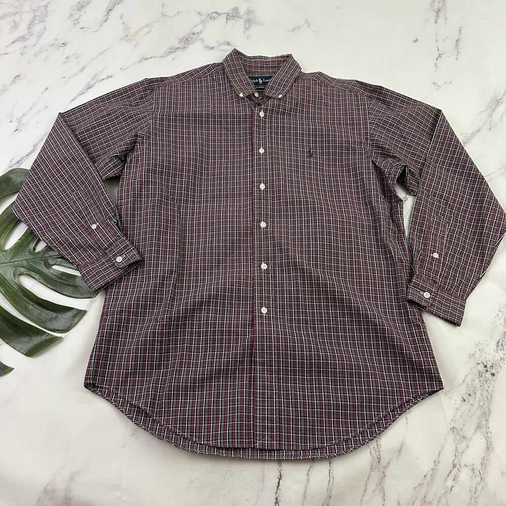Ralph Lauren Mens Button Up Shirt Size M Red Black Plaid Classic Fit Long Sleeve